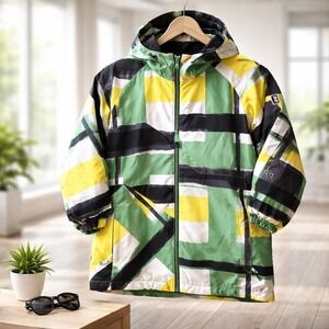 Ride Snowboards Mens XL Green Yellow Abstract Hooded Hydrapel Snowboard Jacket‎